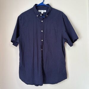 Old Navy Polka Dot & Navy Blue Button Down Slim Fit Short Sleeve Shirt - Large